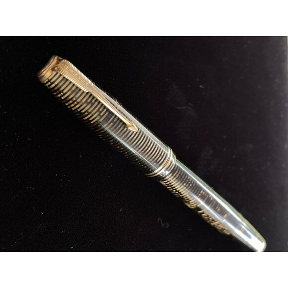 Vtg Parker Double Jewel Vacumatic 5" Dark Brown Gold Ringed Gold Nib PARKER USA - Picture 1 of 7